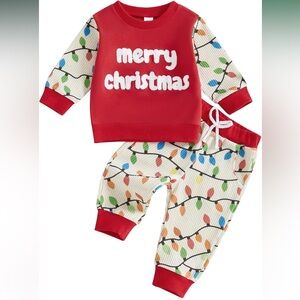 Festive Christmas Kids Long Sleeve Too & Bottom Set - Red and Multicolor